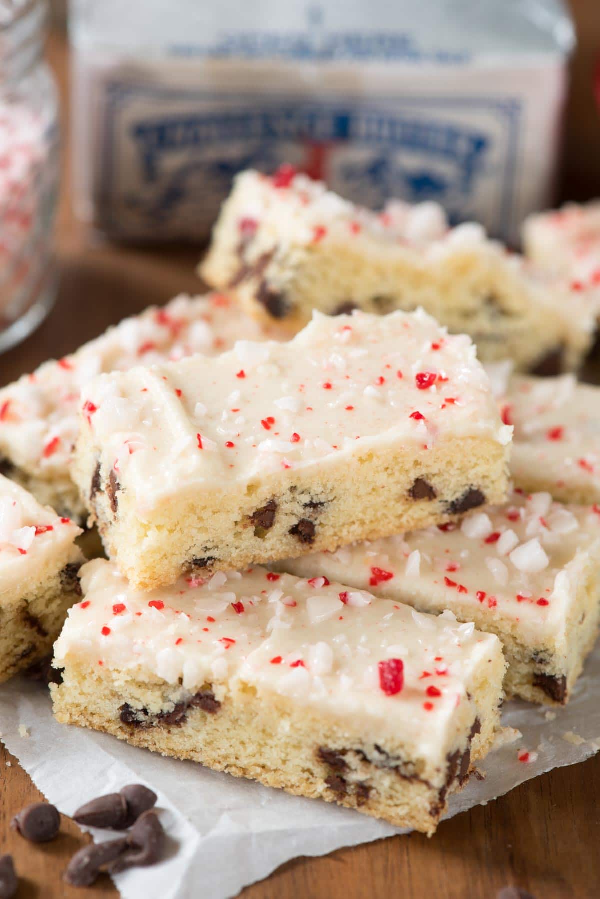 Peppermint Chocolate Chip Sugar Cookie Sticks - this easy sugar cookie recipe is filled with chocolate chips and peppermint flavor! They're perfect for Christmas!