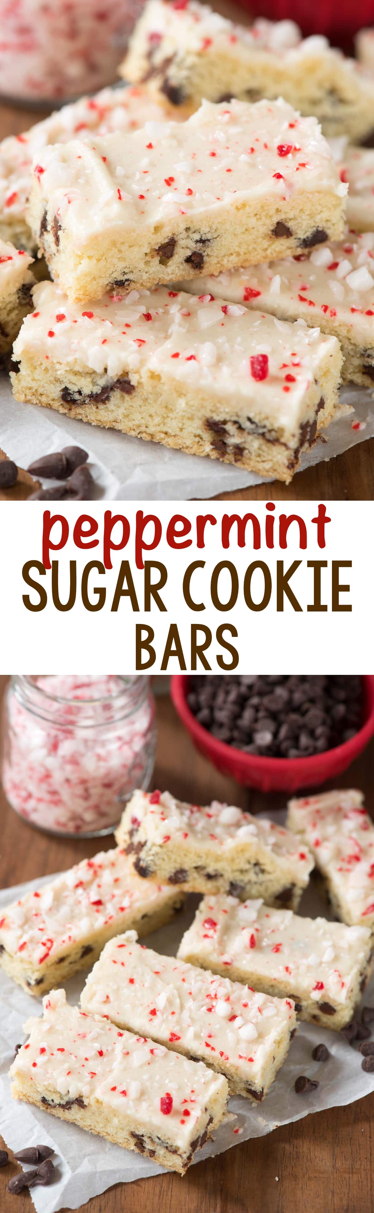 Peppermint Chocolate Chip Sugar Cookie Sticks - this easy sugar cookie recipe is filled with chocolate chips and peppermint flavor! They're perfect for Christmas!