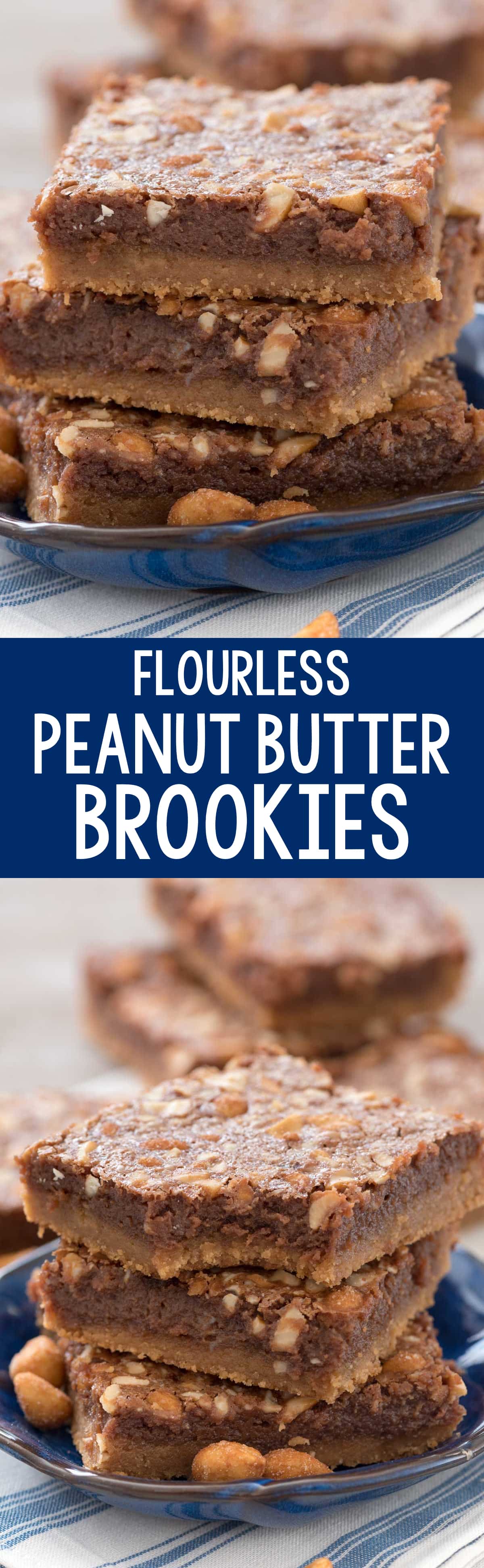 Flourless Peanut Butter Brookies - these chocolate fudge peanut butter cookie bars are accidentally gluten-free and taste like brownie peanut butter cookies!