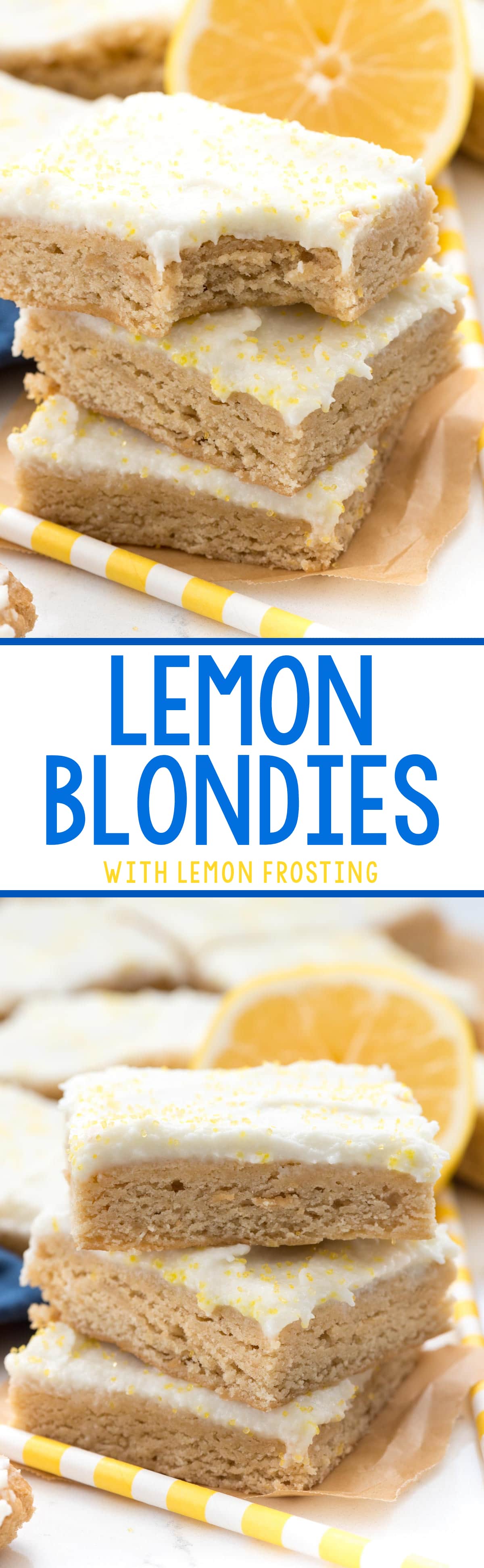 Lemon Blondies - this easy blondie recipe is FULL of lemon flavor and iced with an easy lemon frosting!
