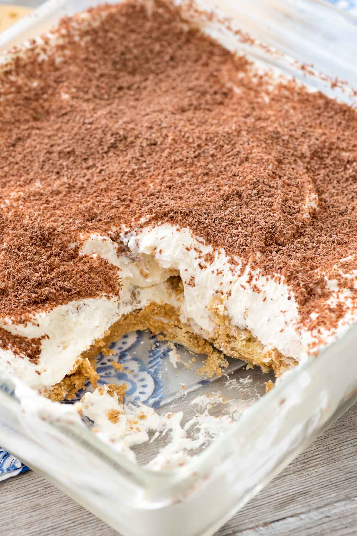 No Bake Shortbread Tiramisu Dessert - this easy no bake dessert recipe uses shortbread cookies as the base of the tiramisu! Comes together in minutes and everyone loved it!