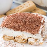 no bake shortbread tiramisu dessert on a White plate