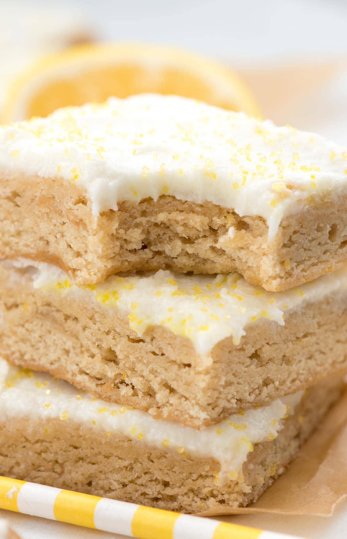 Lemon Blondies - this easy blondie recipe is FULL of lemon flavor and iced with an easy lemon frosting!