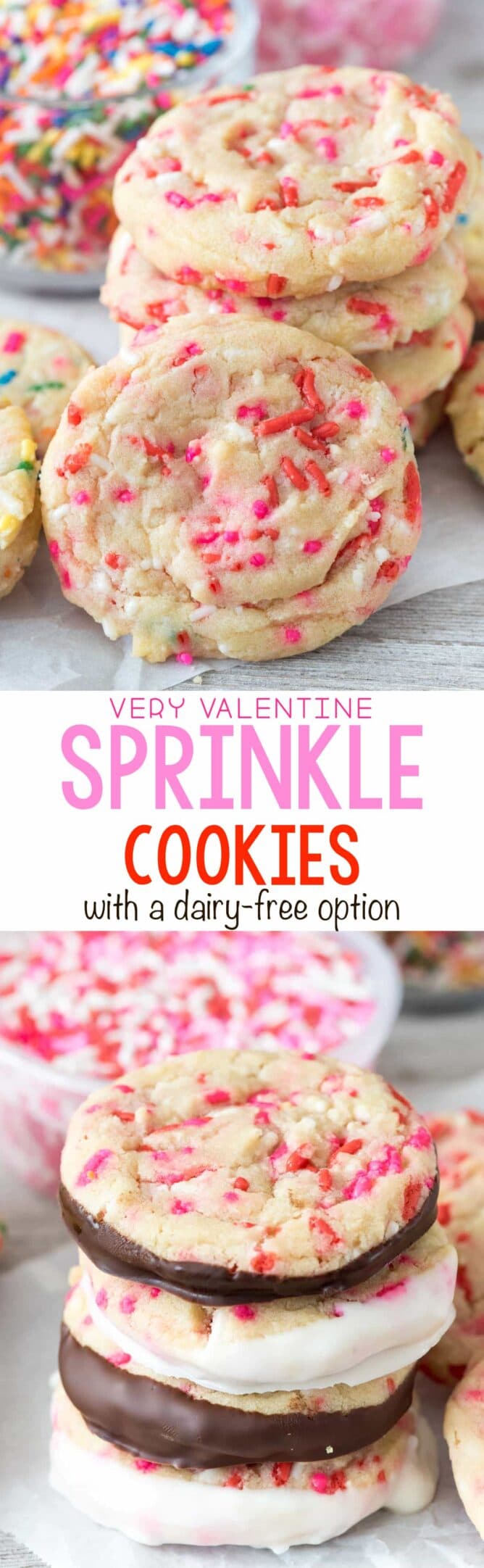 Collage of Very Valentine Sprinkle Cookies