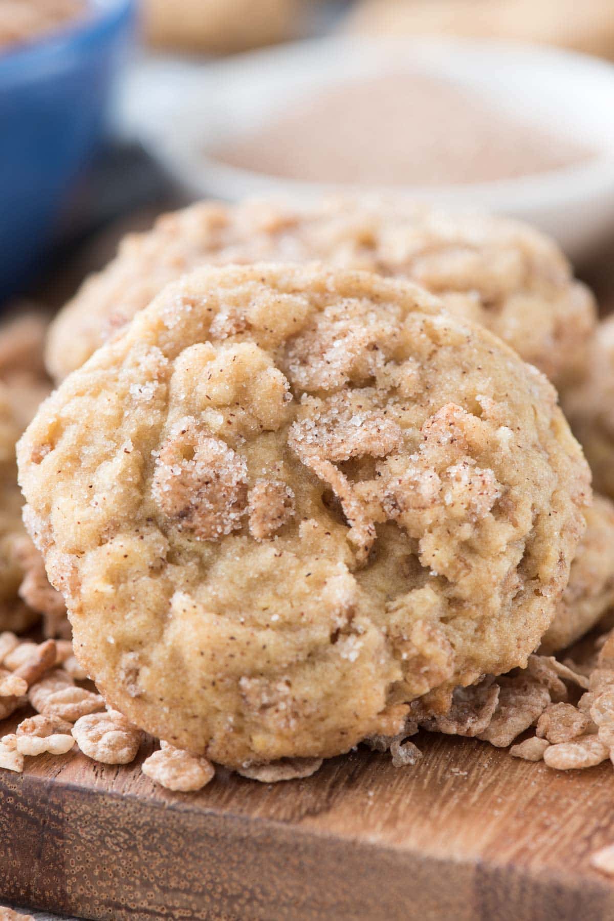 Snickerdoodle Crunch Pudding Cookies - this EASY pudding cookie recipe is a soft cookie full of crunchy cinnamon cereal and coated in cinnamon sugar! The perfect snickerdoodle recipe with a crunchy twist.