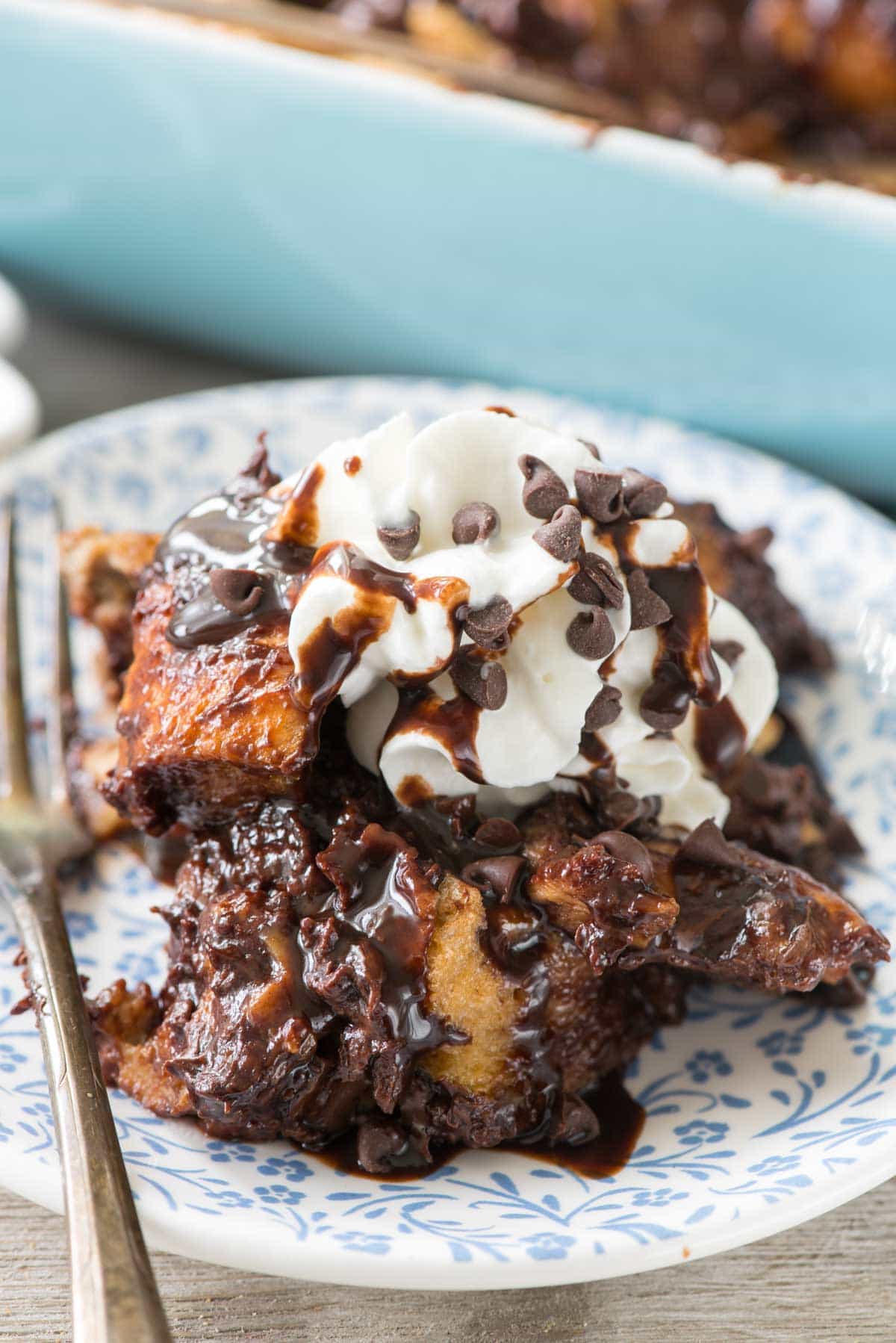 Chocolate French Toast Casserole - this easy overnight french toast recipe is full of chocolate from the milk to the chocolate chips! It's the perfect indulgent brunch recipe!