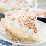 No Bake Coconut Cream Pie - this EASY no bake pie recipe is full of coconut pudding, fresh whipped cream, and a Golden Oreo crust! This pie goes down so easy!