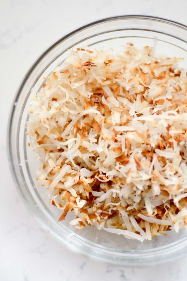 toasted coconut in bowl