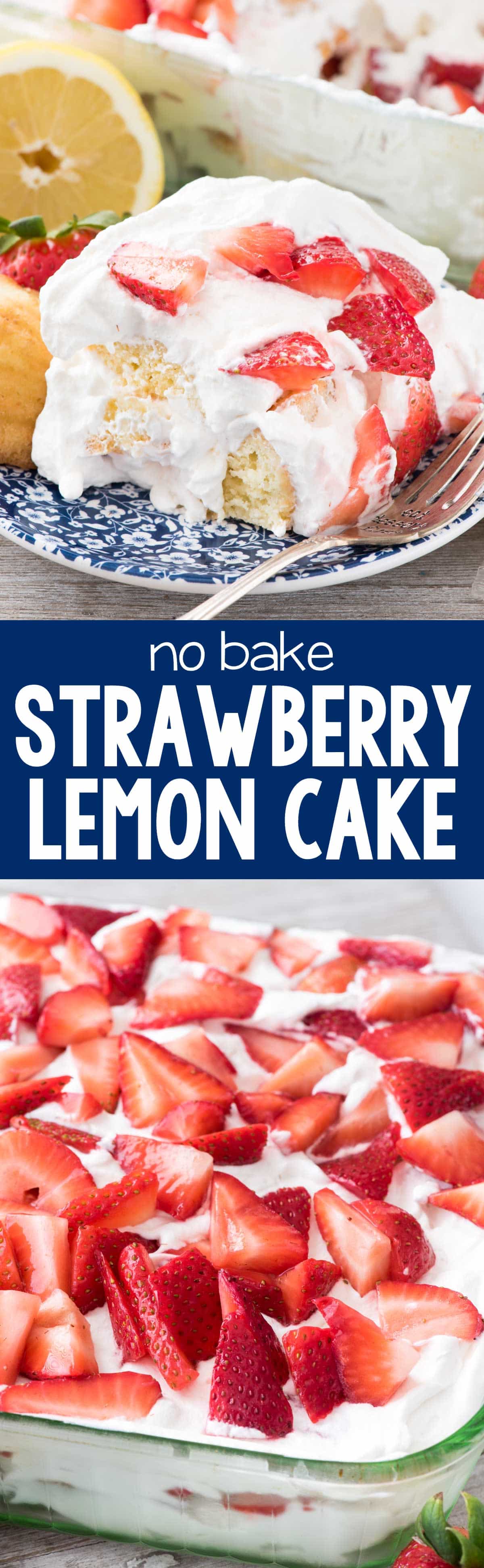 No Bake Strawberry Lemon Cake - this easy lemon cake recipe starts with lemon madeleines and is full of fresh lemon whipped cream and strawberries!