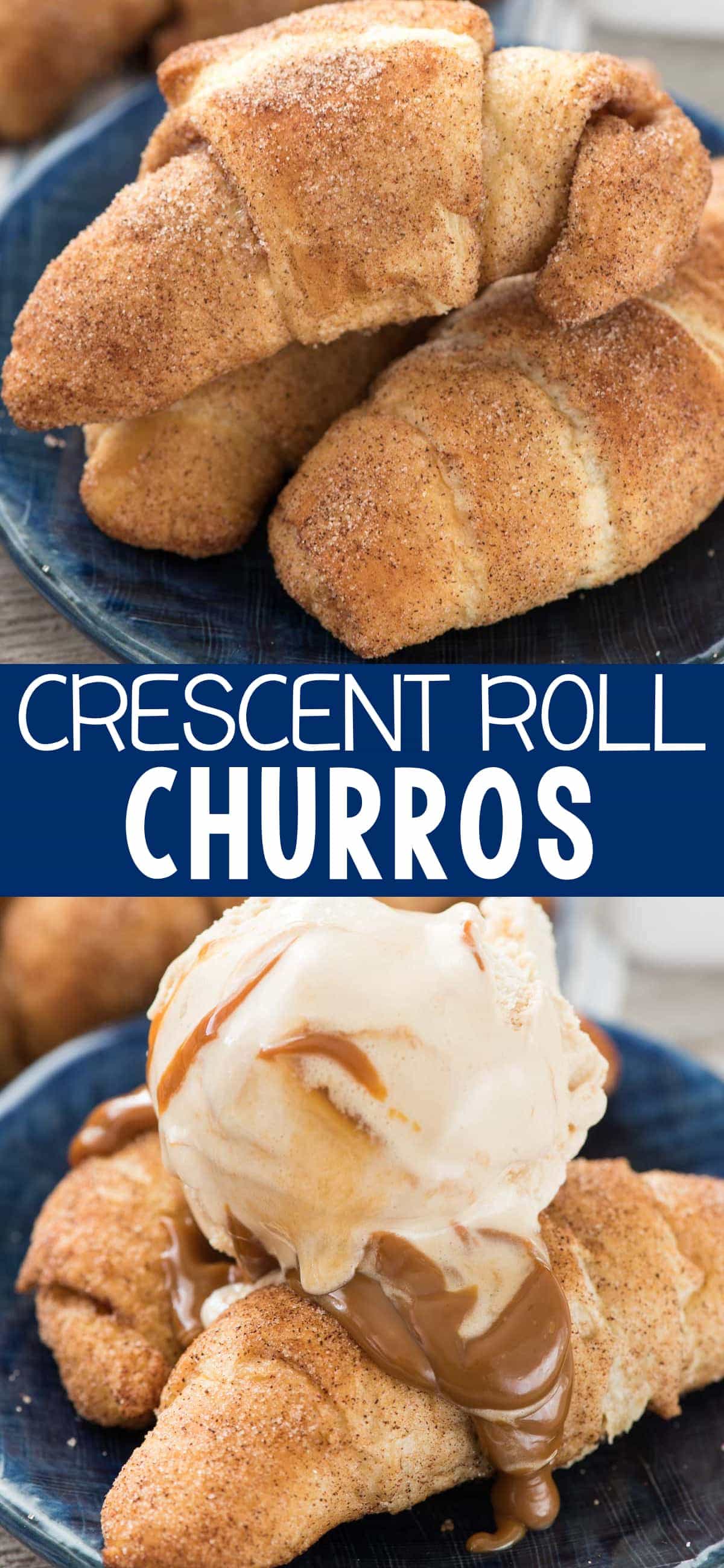 Crescent Roll Churros - this EASY baked churro recipe is crunchy and sweet and full of cinnamon flavor. Only 3 ingredients and are the perfect breakfast, brunch, or dessert recipe!