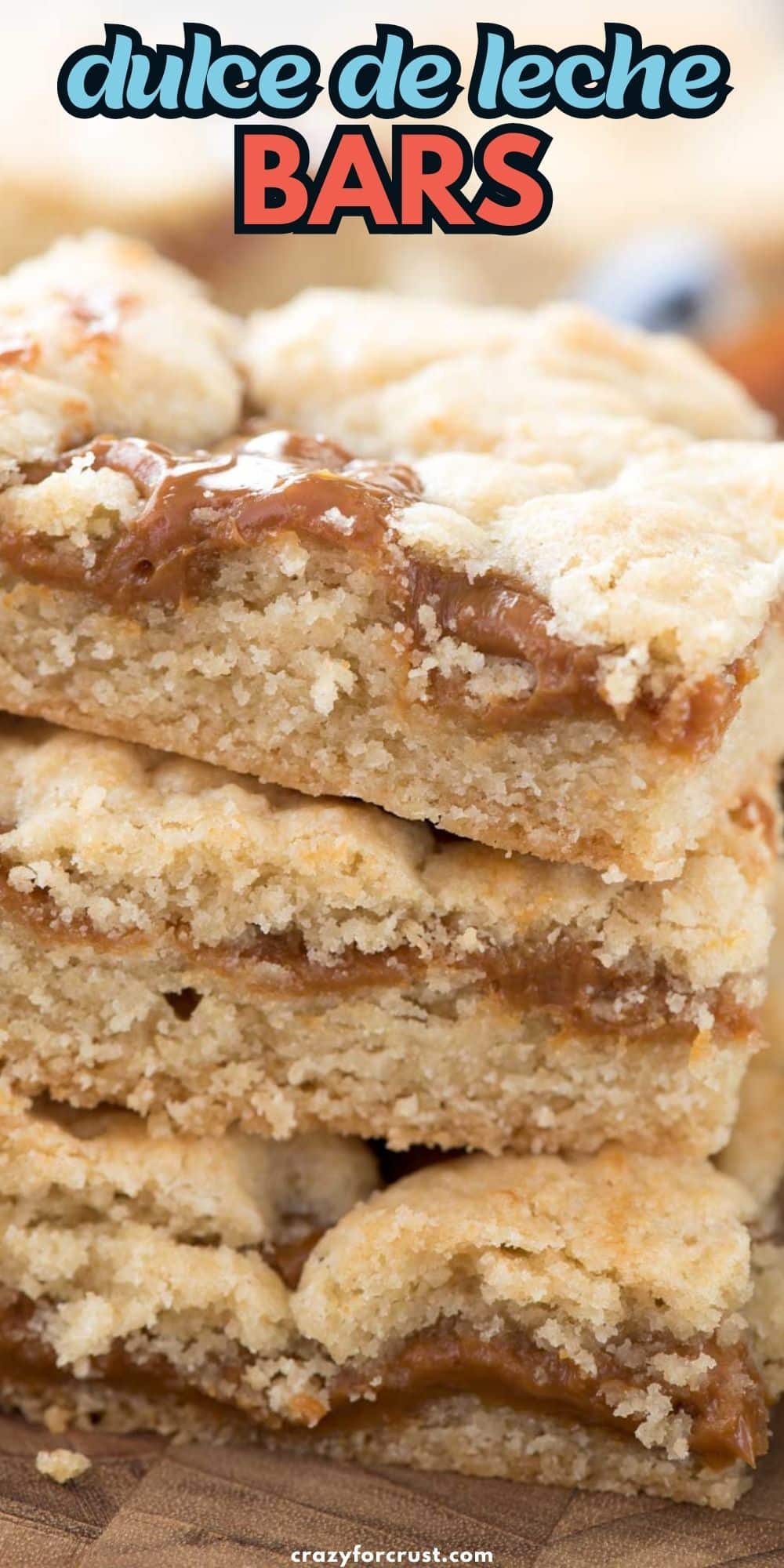 stack of 3 cookie bars with words on photo.