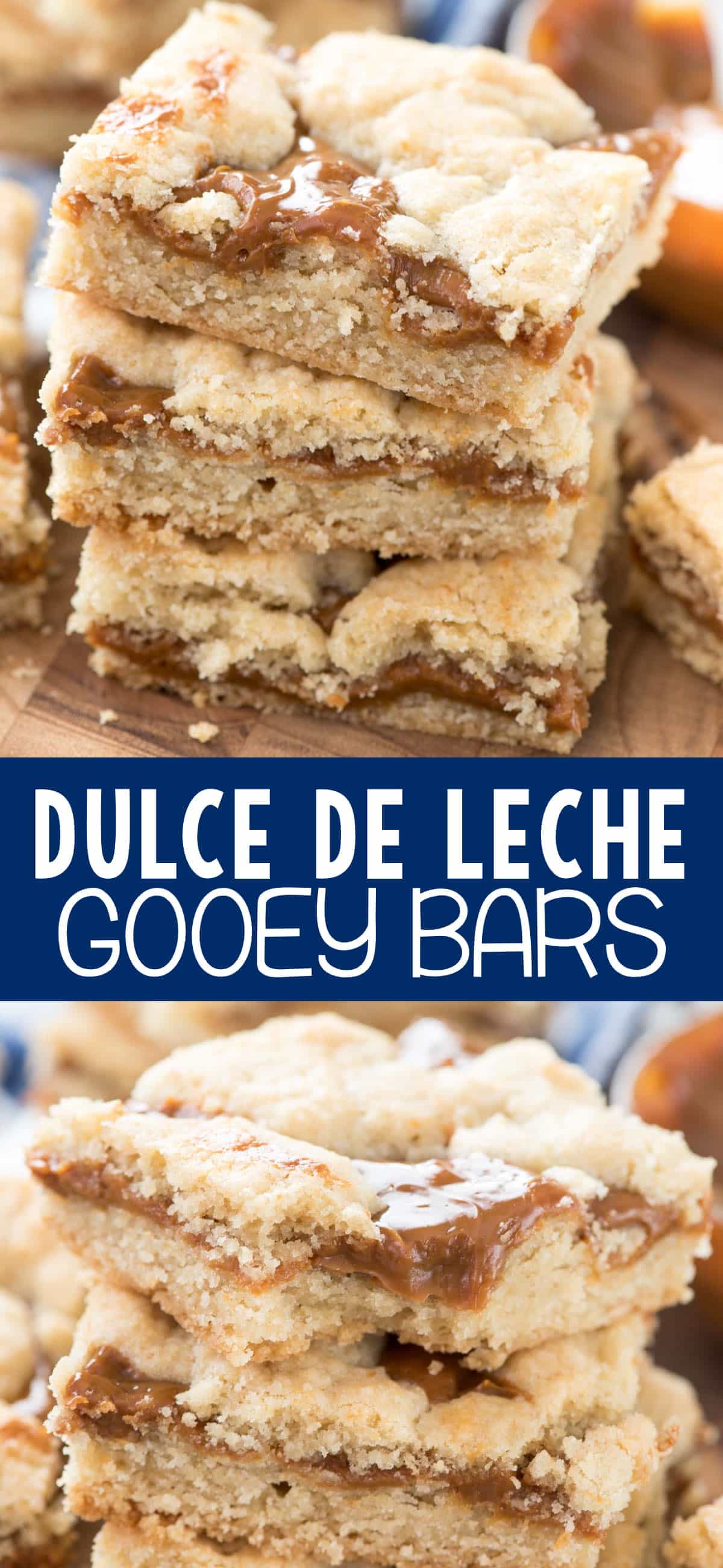 Dulce de Leche Gooey Bars - this EASY sugar cookie bar recipe has gooey dulce de leche inside! Cookie bars with caramel are always a hit!