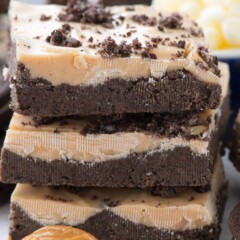 Stack of No Bake Peanut Butter Oreo Bars