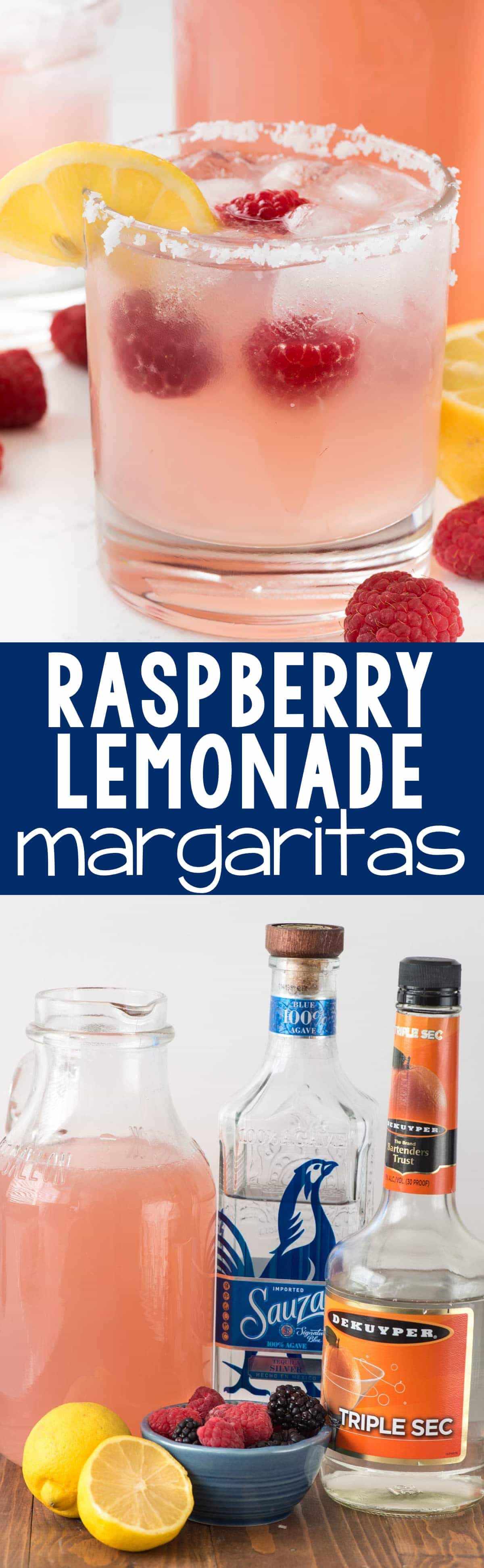 Raspberry Lemonade Margarita - this EASY cocktail recipe is the perfect margarita! Raspberry Lemonade, tequila, and triple sec- that's all it takes to make a pitcher!