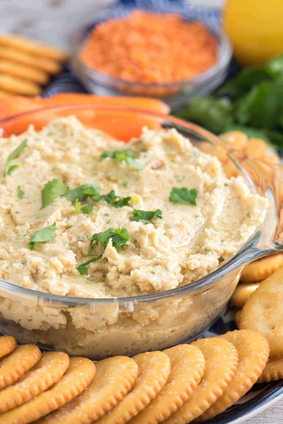 Roasted Garlic Lentil Dip - if you love white bean dip this LENTIL dip is for you! It's FULL of roasted garlic and protein and is the best snack or meal!