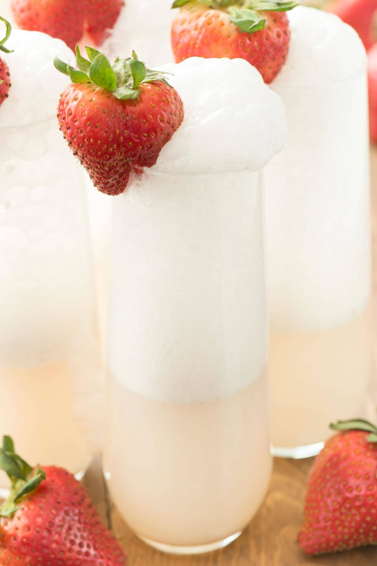 Strawberry Shortcake Mimosa - just three ingredients to the prettiest mimosa recipe ever! This champagne cocktail is perfect for brunch!