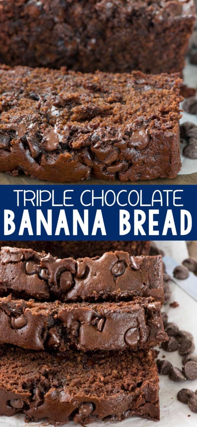 Collage of Triple Chocolate Banana Bread