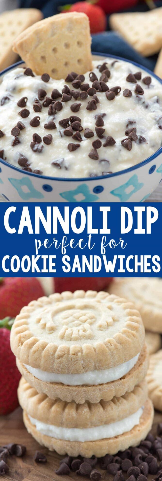 Collage of 2 pictures of Cannoli Cream Dip