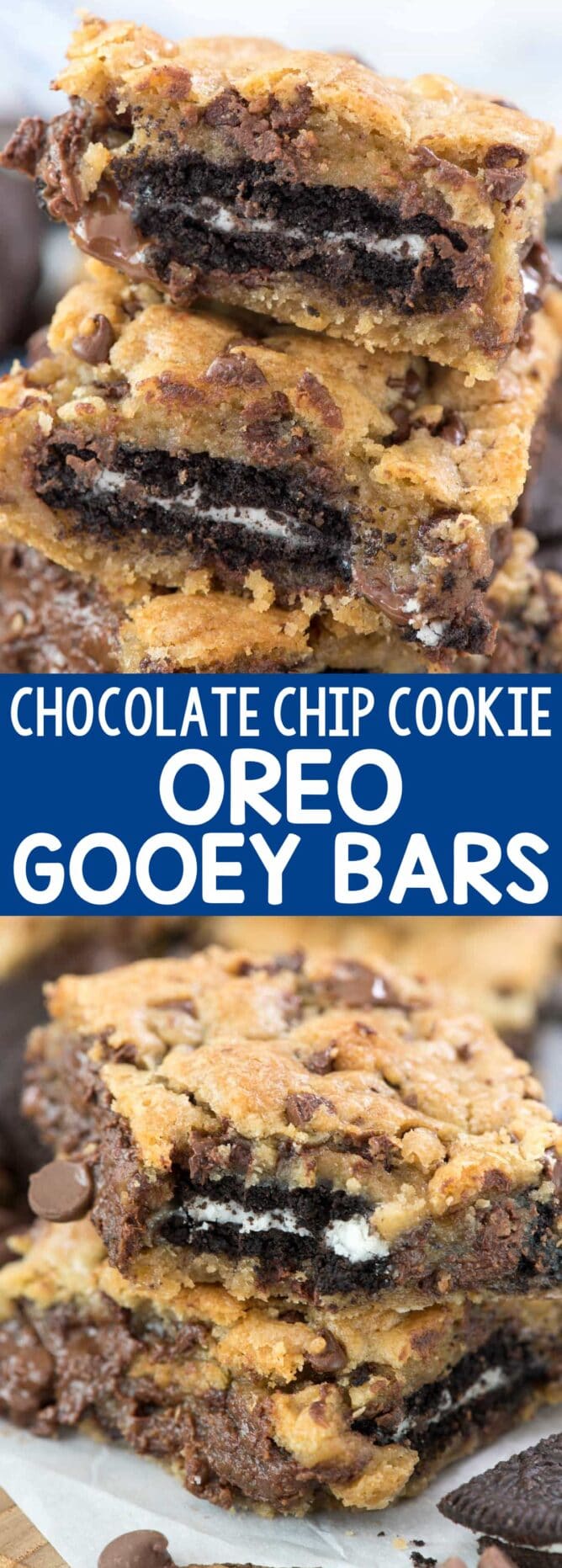 Oreo Stuffed Chocolate Chip Cookie Gooey Bars - collage photo