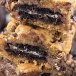 Stack of Chocolate Chip Oreo Cookie Gooey Bars