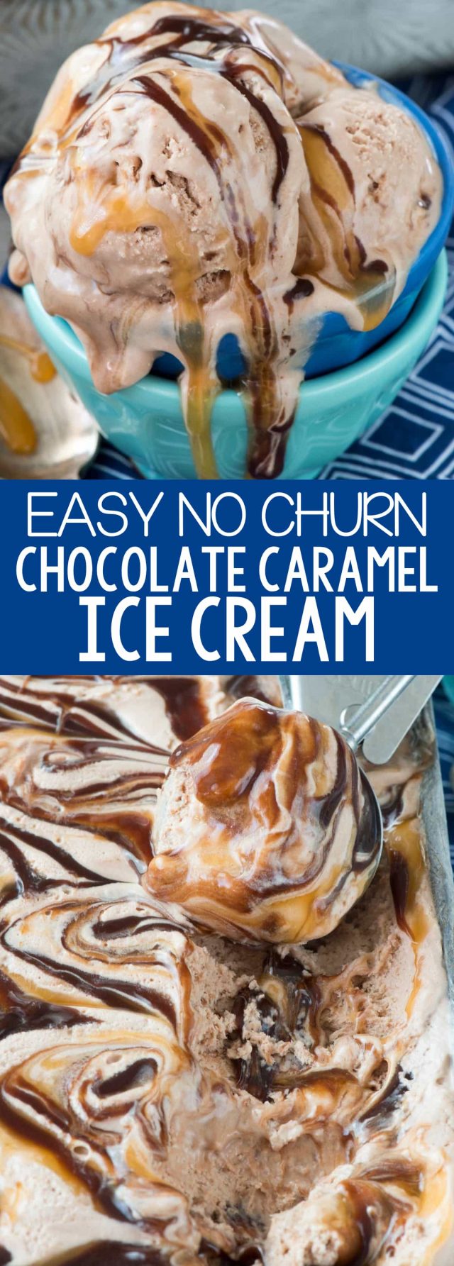 EASY No Churn CHOCOLATE CARAMEL Ice Cream - this easy ice cream recipe is super chocolatey and filled with gooey caramel! It's the best summer indulgence.