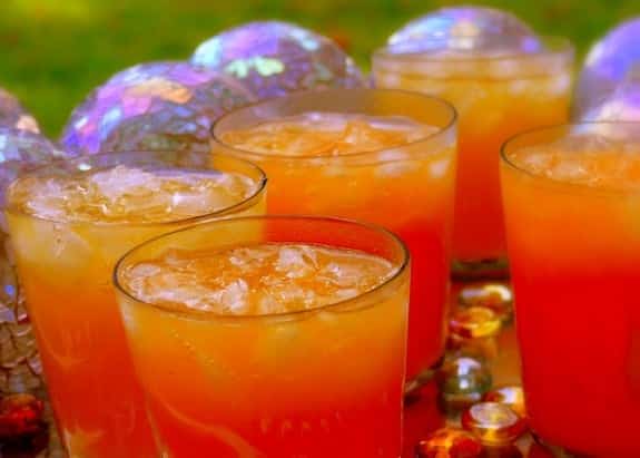 Five glasses of Tropical Sparkling Punch.