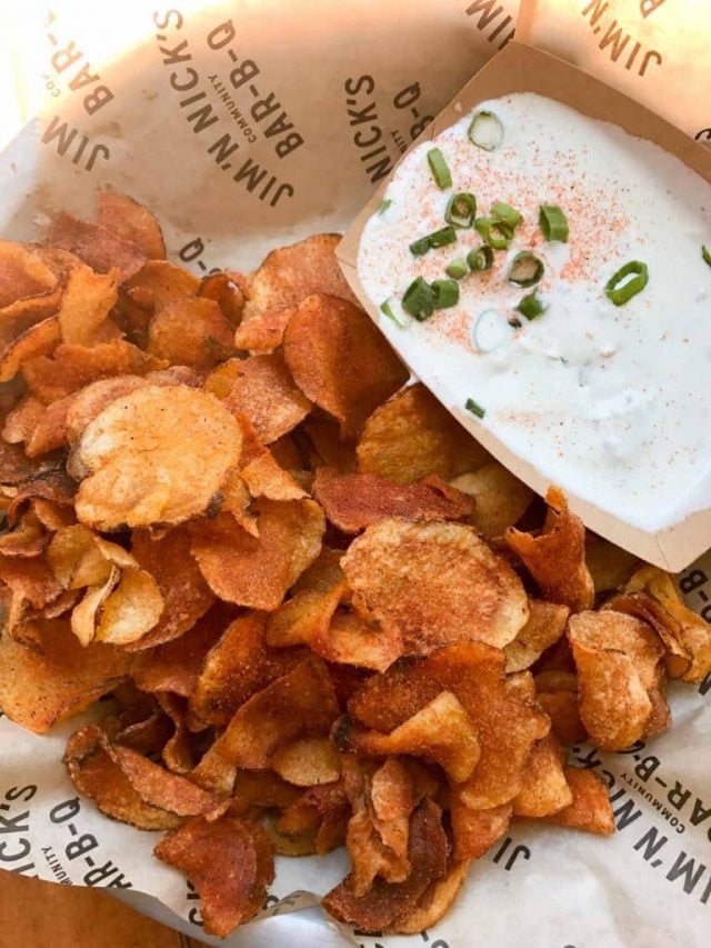 Barbecue Chips with Blue Cheese Dressing from Jim 'n Nick's - one of the best places to eat in Charleston, SC