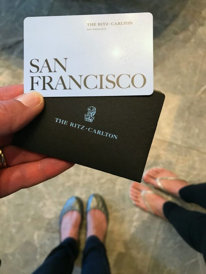 keycard for the ritz carlton san francisco with feet below it