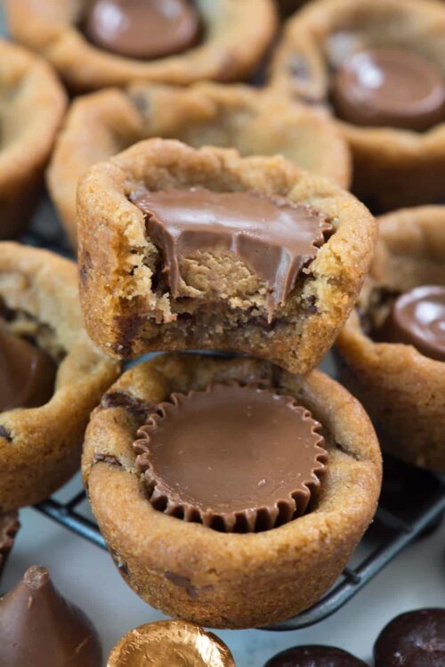 Peanut Butter Cup Cookies on a wire rack