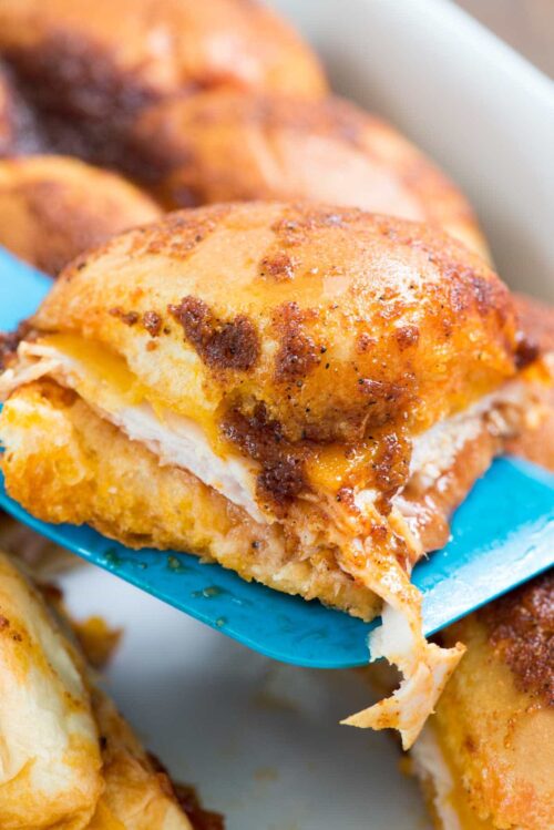 BBQ Turkey Slider on a blue spatula