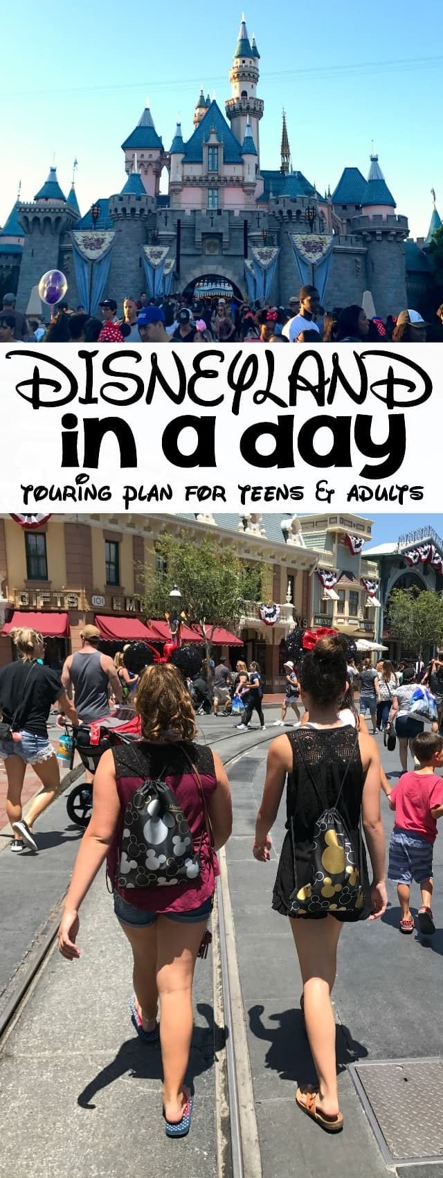 Collage for Disneyland in a Day! This one day Disneyland touring plan is perfect for teens and adults. It hits all the big rides and offers tips for how to get them all done before noon, even in summer!