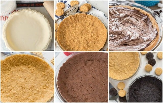 A collage of six different types of pie crust