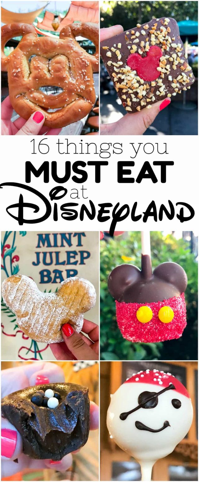 16 Things you MUST EAT at Disneyland - don't miss these restaurants and treats when you're at Disneyland! From meals to candy to snacks, this list has EVERYTHING!