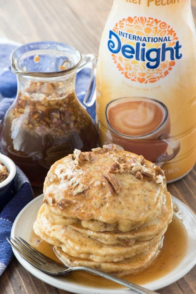 Butter pecan pancakes made with International Delight coffee creamer