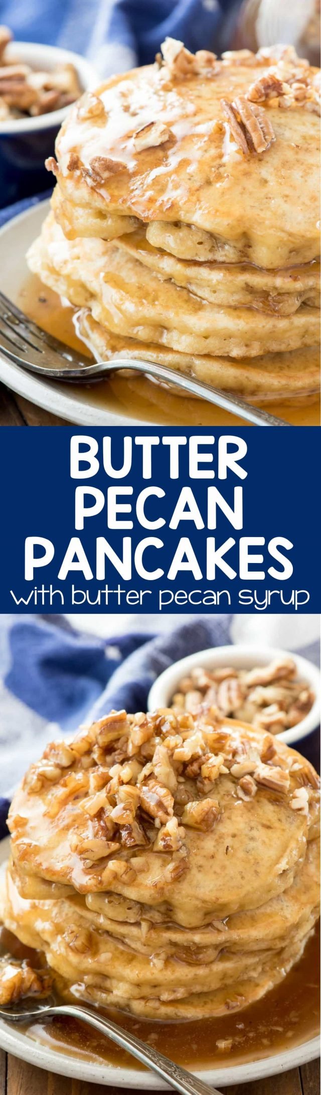 Butter Pecan Pancakes - this easy recipe is the BEST PANCAKE RECIPE EVER. The flavor tastes just like butter pecan ice cream, especially with the butter pecan syrup!