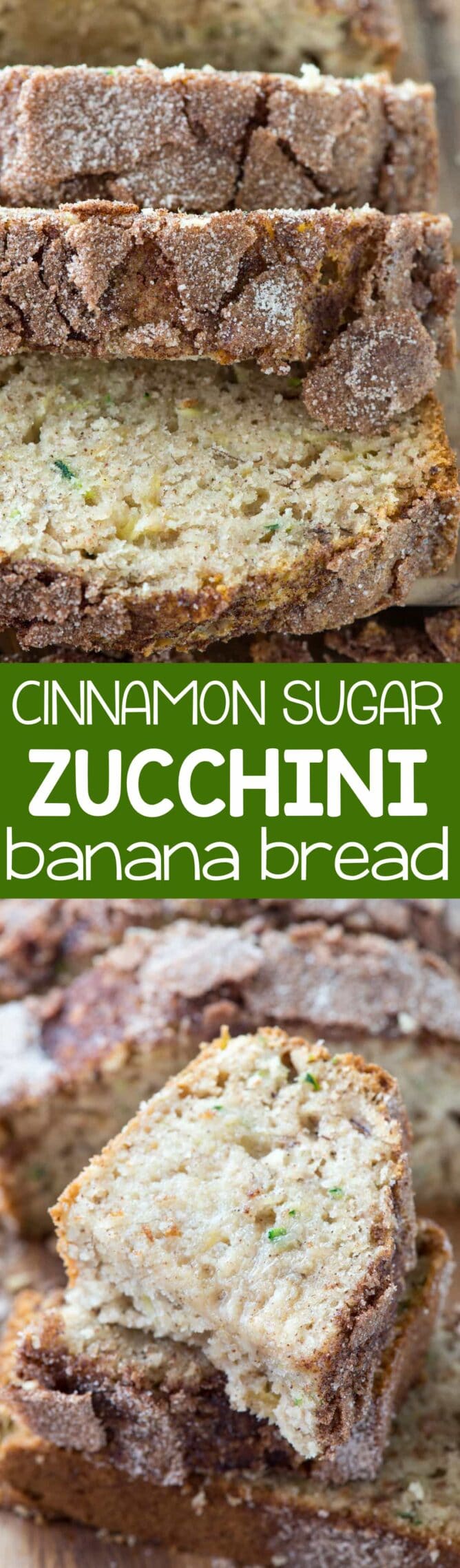Collage of Cinnamon Sugar Zucchini Banana Bread