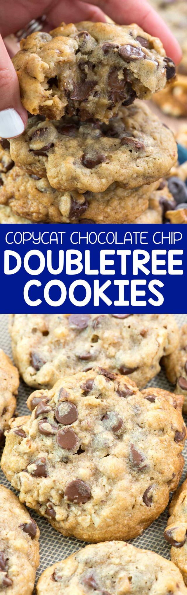 This chocolate chip cookie recipe is even BETTER than the Doubletree Chocolate Chip Cookies!! It's gooey and full of chocolate, oats, and walnuts.