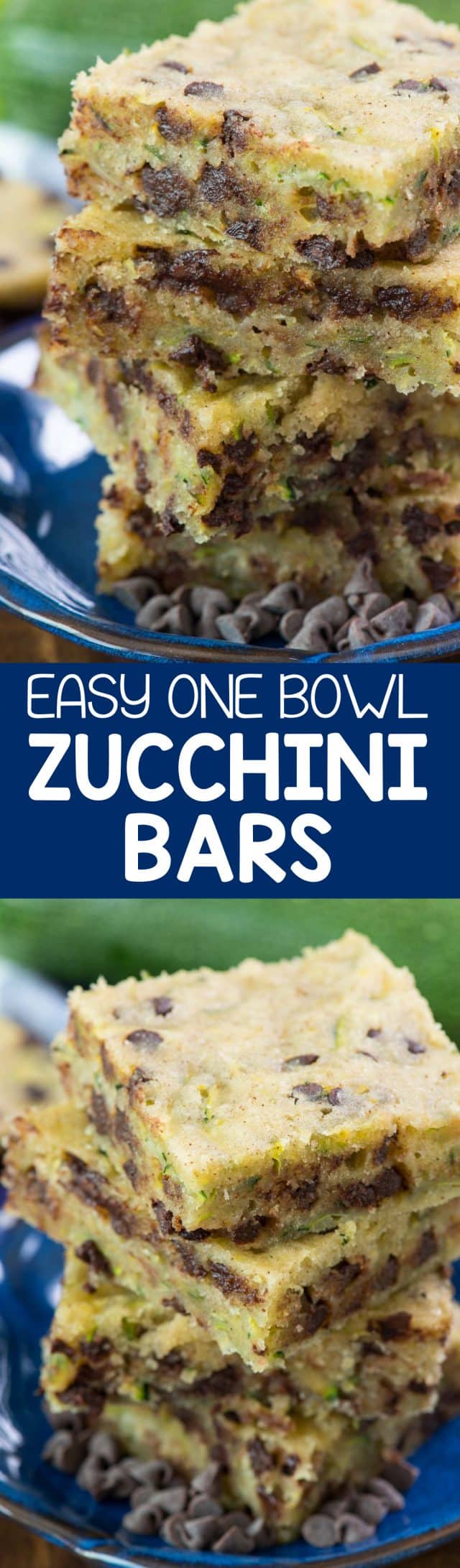 Chocolate Chip Zucchini Bars - this easy one bowl zucchini bar recipe isn't quite a cookie or a cake but it's a delicious soft and sweet dessert full of zucchini and chocolate!