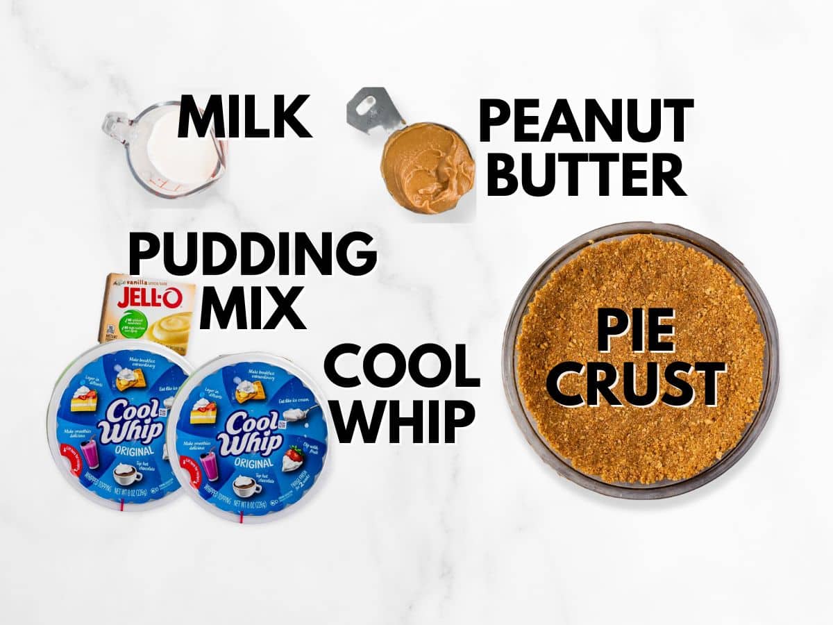 ingredients in pie on counter with words.