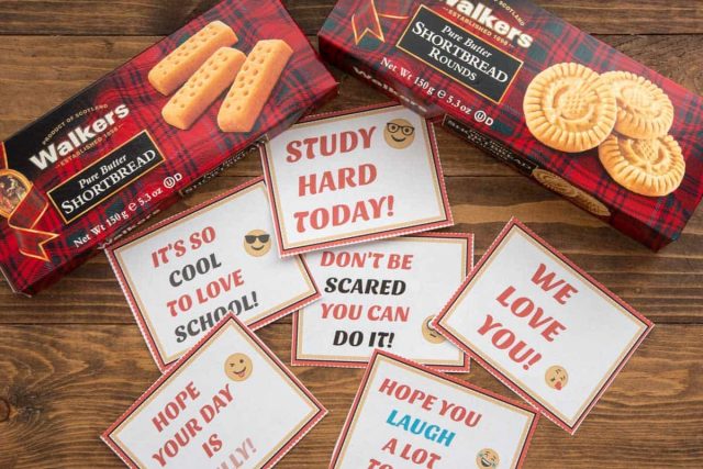 Make back to school fun and easy with Walkers Shortbread and these free printable emoji lunchbox notes.