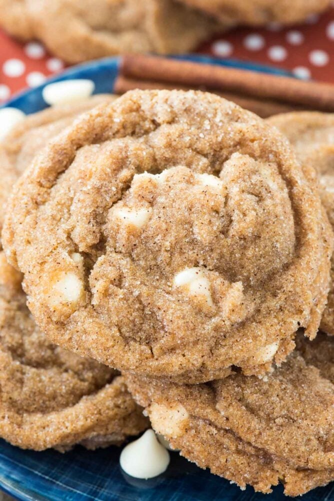 Pumpkin White Chocolate Snickerdoodles in on a plate