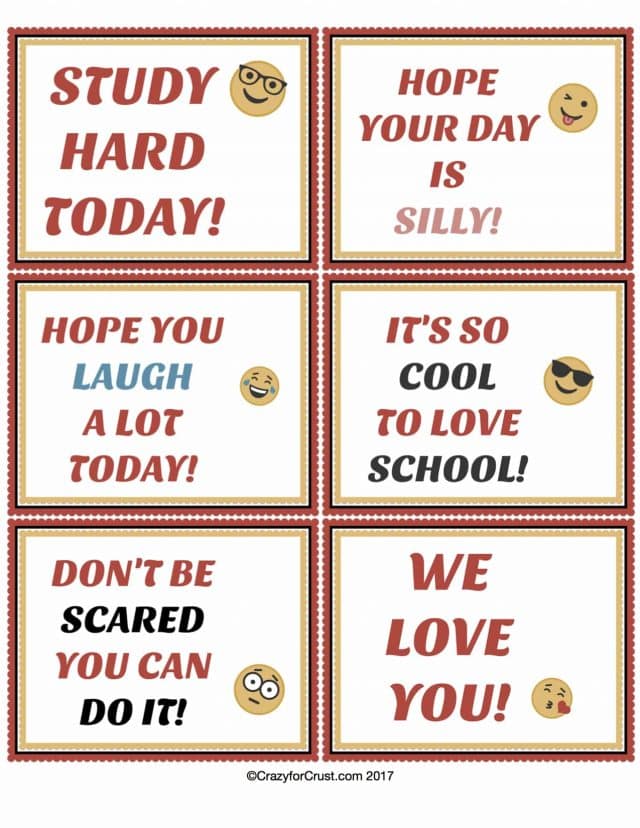 Emoji Lunchbox Notes for back to school free printable