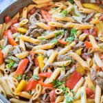 Steak Fajita Pasta in a big skillet