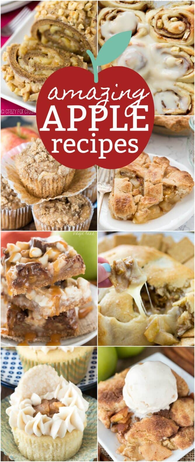 8 pic collage of amazing apple pie recipes with graphics.