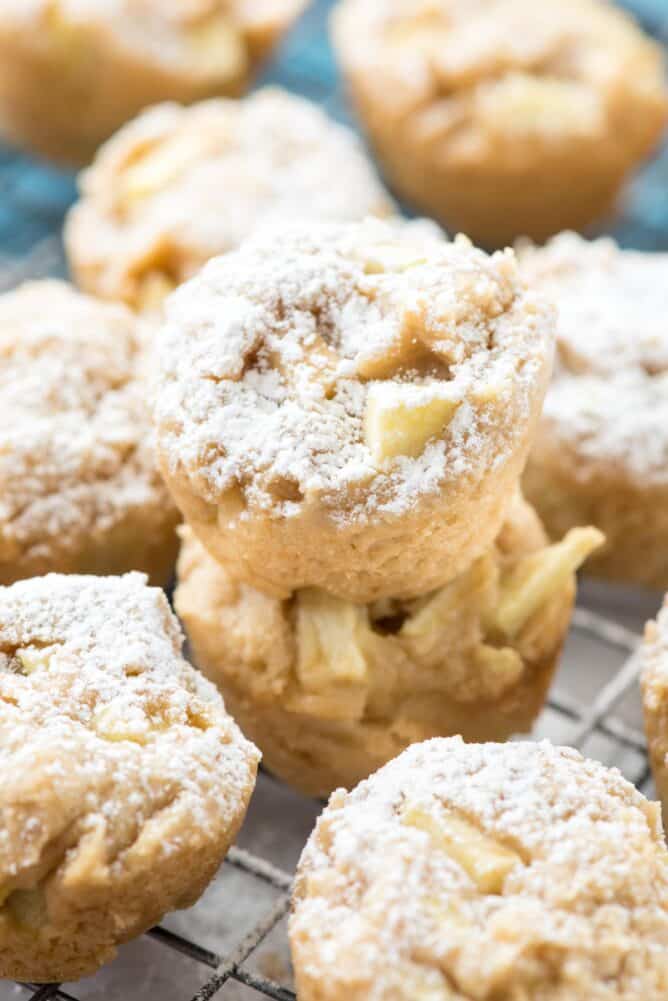 Apple Cheesecake Cookie Cups in a stack on a rack