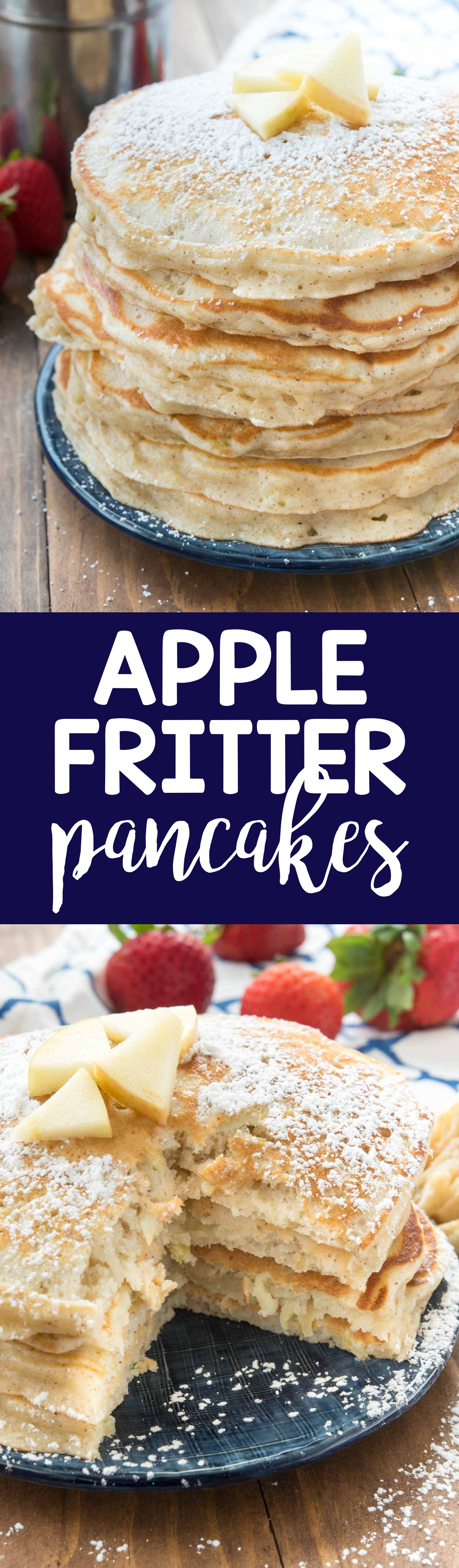 Apple Fritter Pancakes are FULL of grated apples and they're the perfect fall breakfast. Made with PROTEIN pancake mix, they fill you up too!