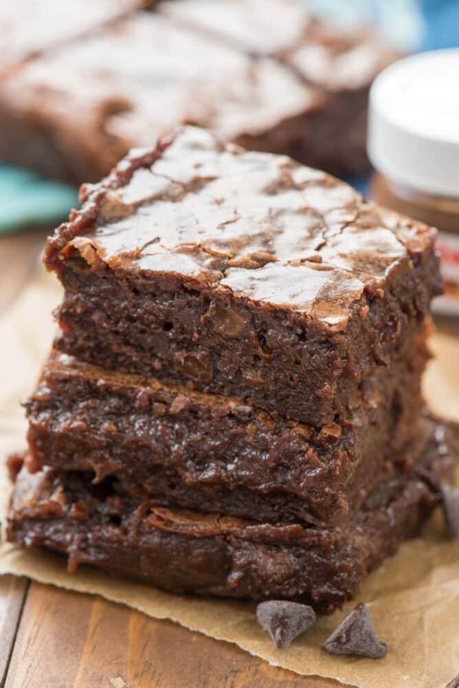 These are the BEST NUTELLA BROWNIES EVER in a stack