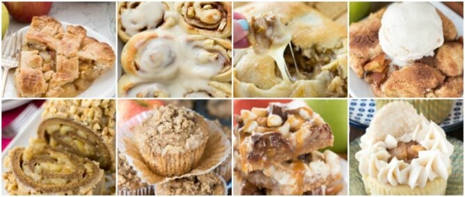 8 pic collage of apple desserts ad breakfasts.