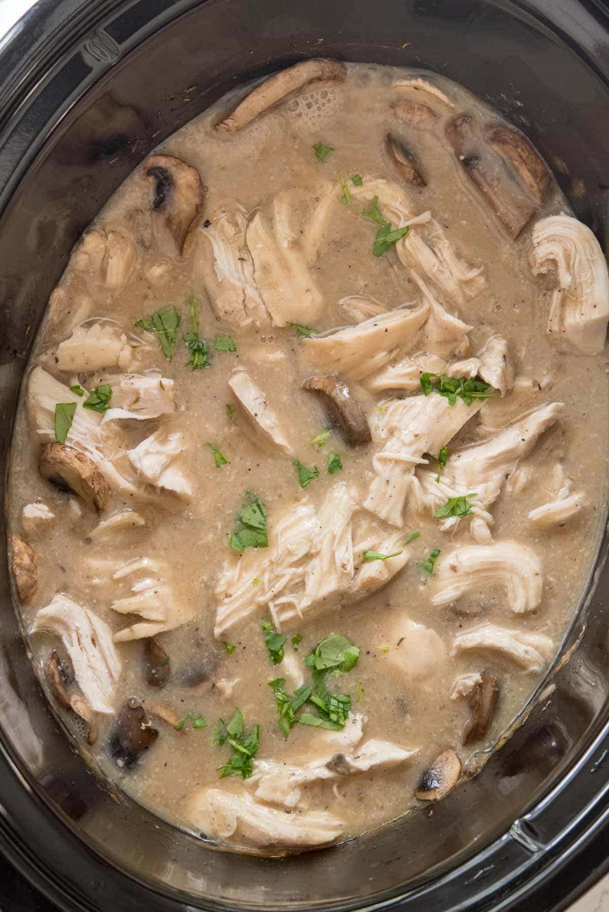 Crockpot Mushroom Chicken - this easy slow cooker chicken recipe is a quick and delicious way to get dinner on the table. Just dump a few ingredients into the crockpot and forget it until dinner!