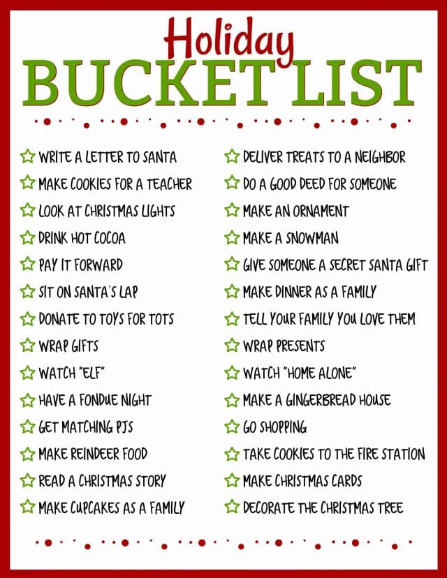 Holiday Bucket List Free Printable -everything you want to do this holiday season in one place so you don't forget anything!